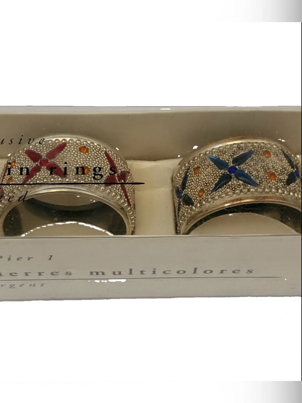 Pier 1 Jeweled Starburst Napkin Rings Silver Plated Set Of 4